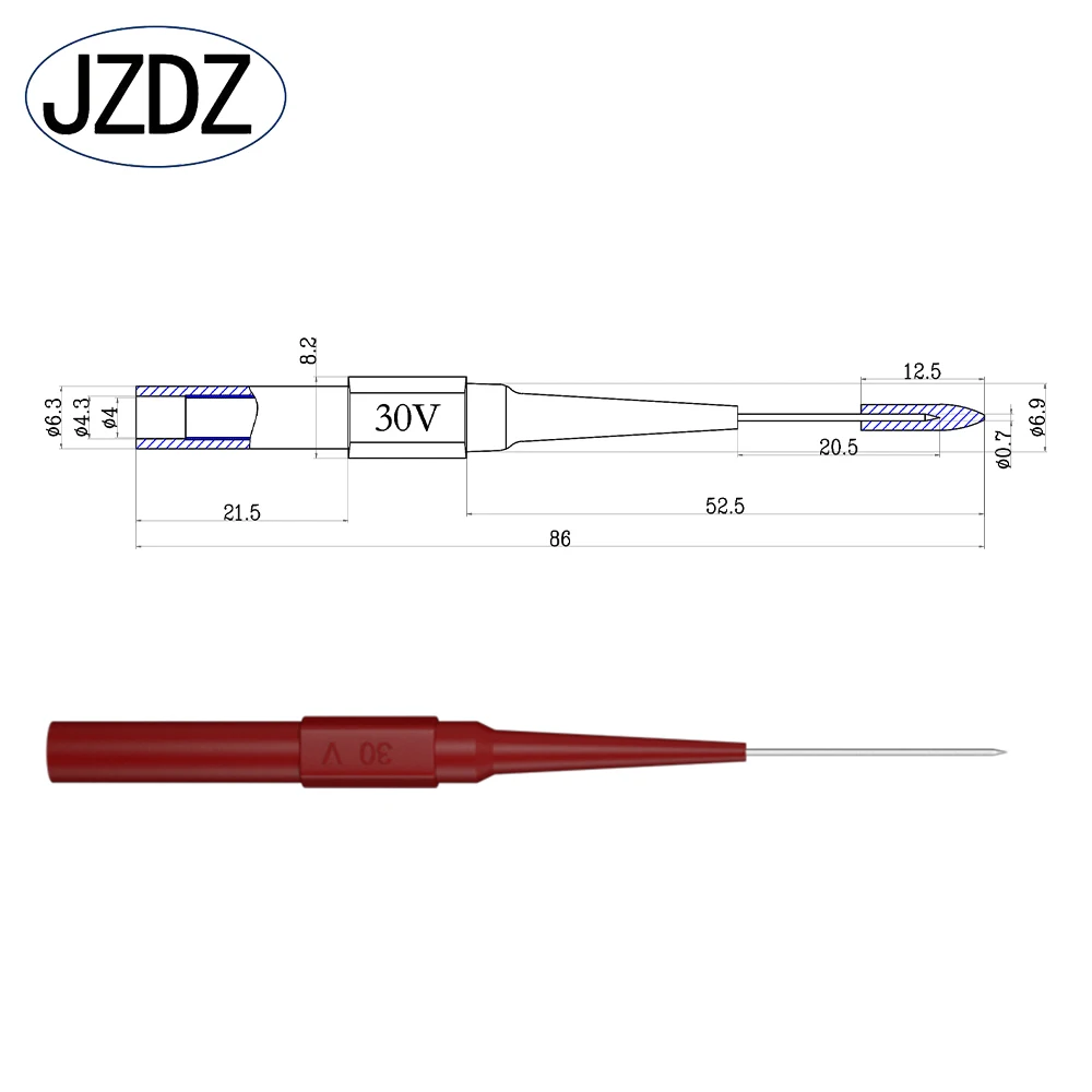 JZDZ 20PCS Multimeter Test Probe Needle Stainless Puncture Back Probe Pin 4mm Banana Socket Inspection Tool JT0048
