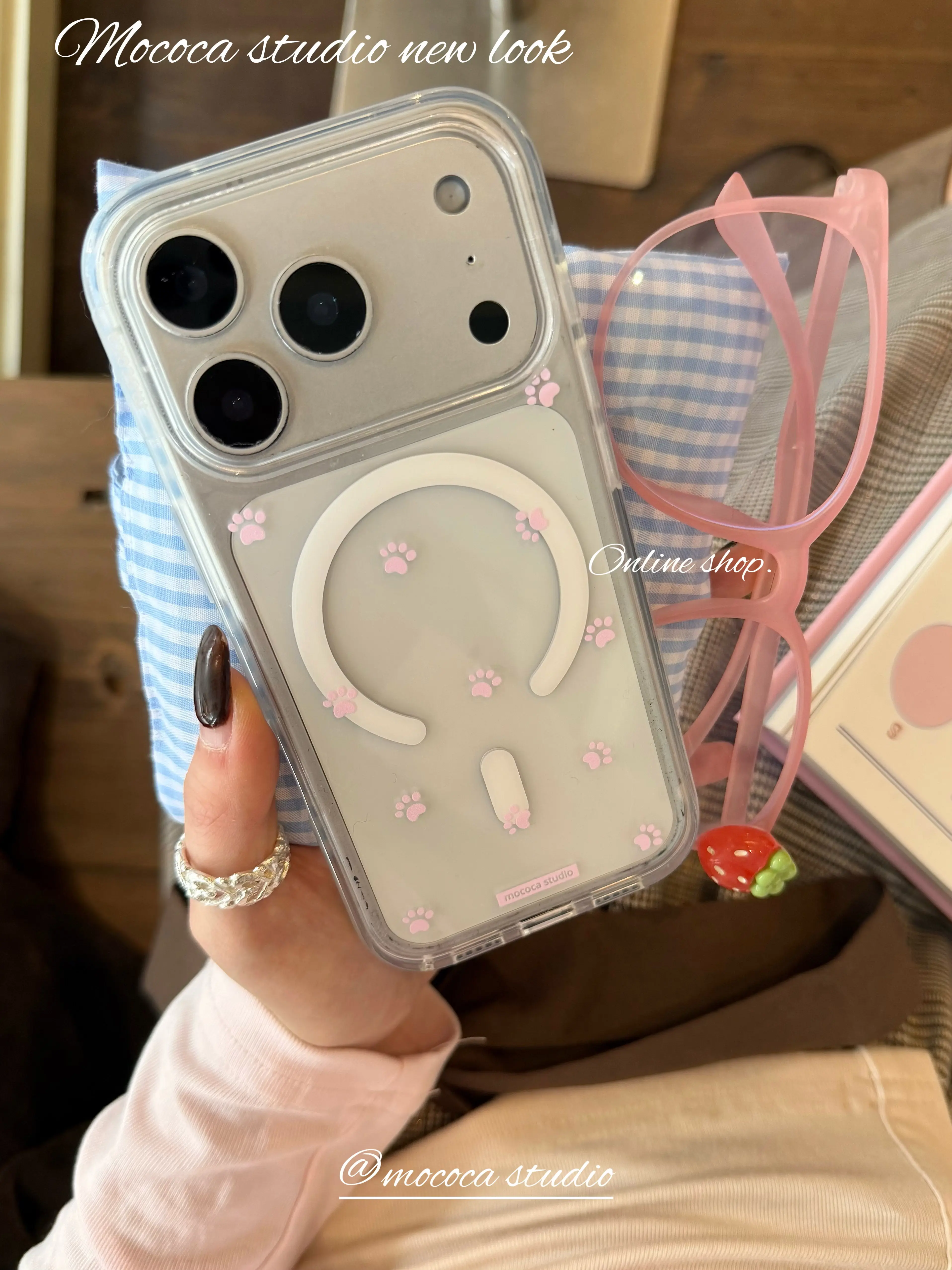 Korean Ins Pink Brown Full Screen Paw Kitten Phone Case For Magnetic iPhone 17 16 15 14 13 12 11 Pro XR X Max 7 8 Plus Cover - view 4