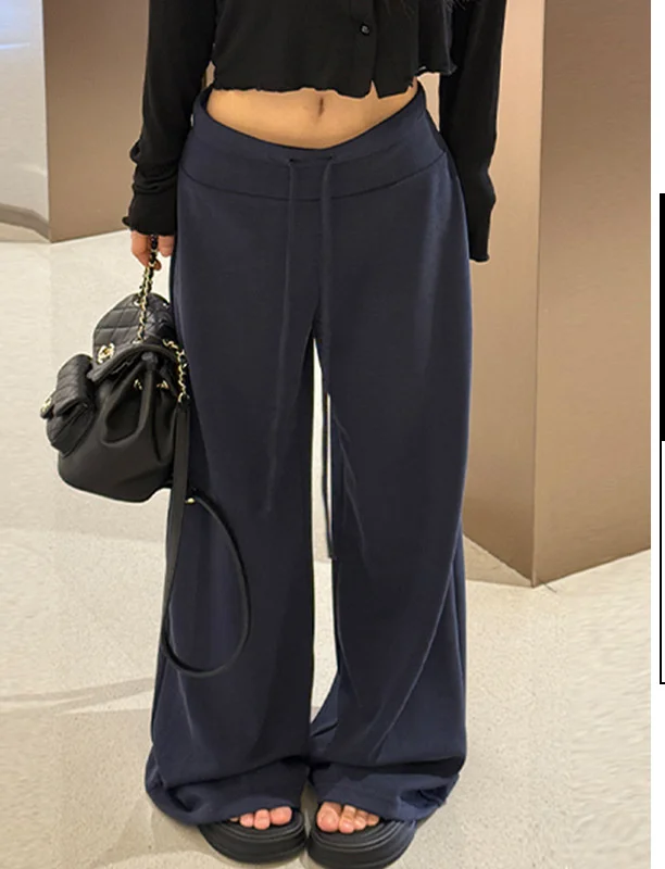 กางเกงขากว้างสำหรับผู้หญิงตัวเล็ก สไตล์มินิมอลอ่อนโยนสำหรับฤดูใบไม้ผลิ ทรงหลวม สไตล์นักศึกษา ผ้าโมดอลระบายอากาศ จับจีบแบบเรโทร