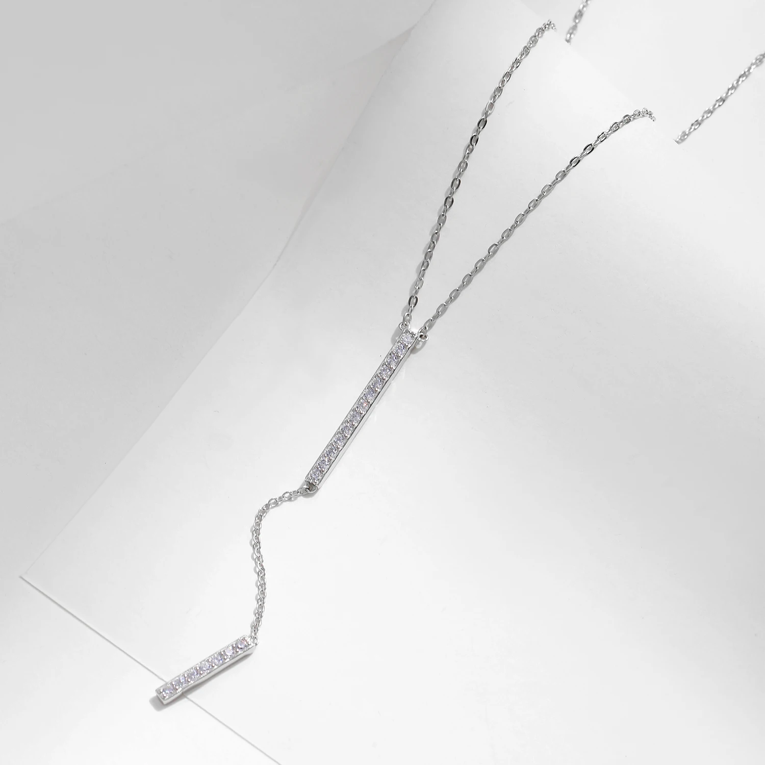 MODIAN Trendy Link Chain Lariat Necklace 925 Sterling Silver Long Stick Zircon Y-Shaped Stackable Necklaces For Women Jewelry