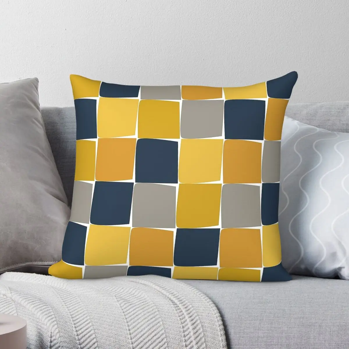 Check Grid Mustard Ochre Navy Square Pillowcase Polyester Linen Velvet Creative Decor Throw Pillow Case Car Cushion Cover 18