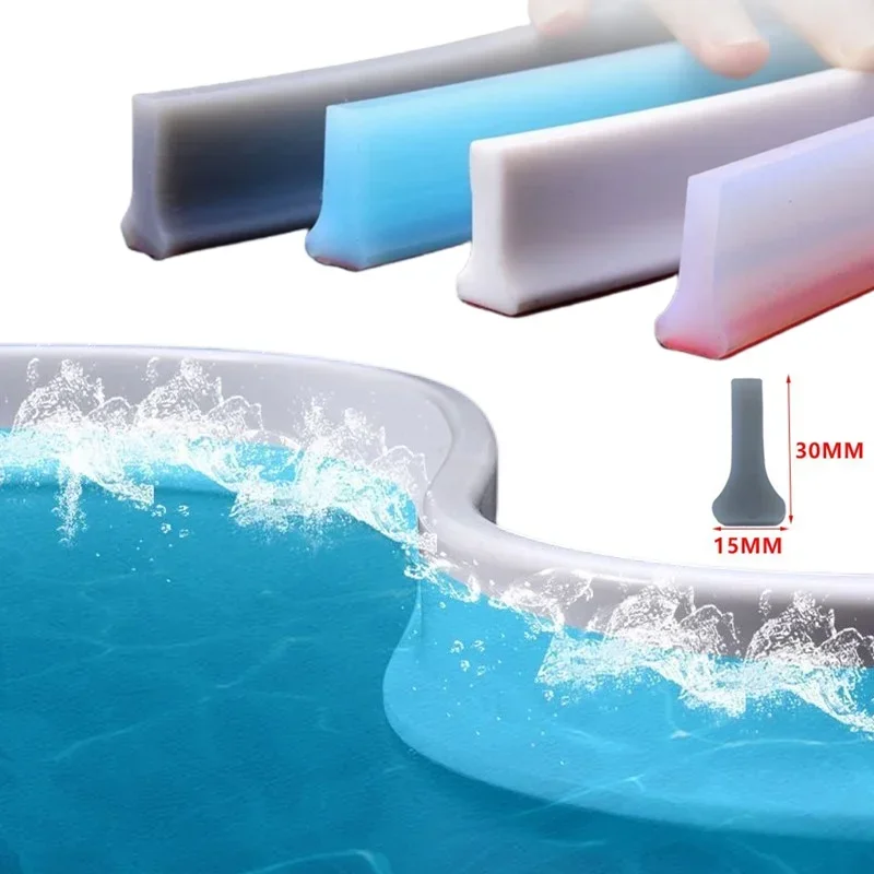 Rubber Silicone Shower Barrier Water Stopper Bathroom Waterproof Strip Water Retaining Strip Bendable Door Bottom Sealing Strip