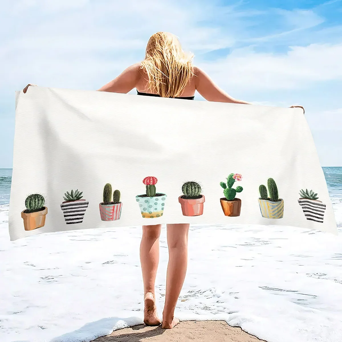 Cactus Beach Towel Blanket, Oversized Microfiber Pool Bath Swim Towel,Thin Absorbent Quick Dry and Sand Free Adults Beach Towel