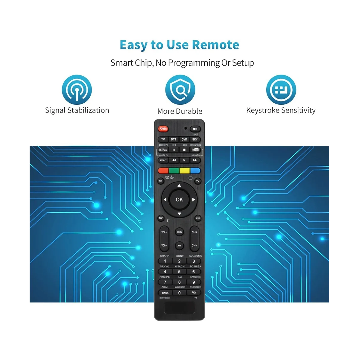 4 in 1 Universal Remote Control for TV DTT DVD SKY One-Key Search Automatic Matching