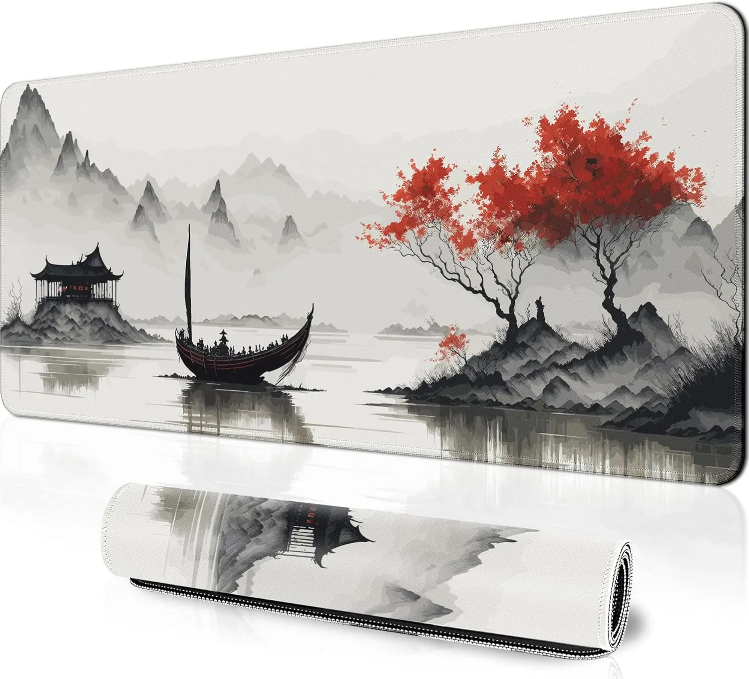 

Japanese cherry blossom mouse pad ink painting game large table mat sewn border slide pc accessories for office learning carpet