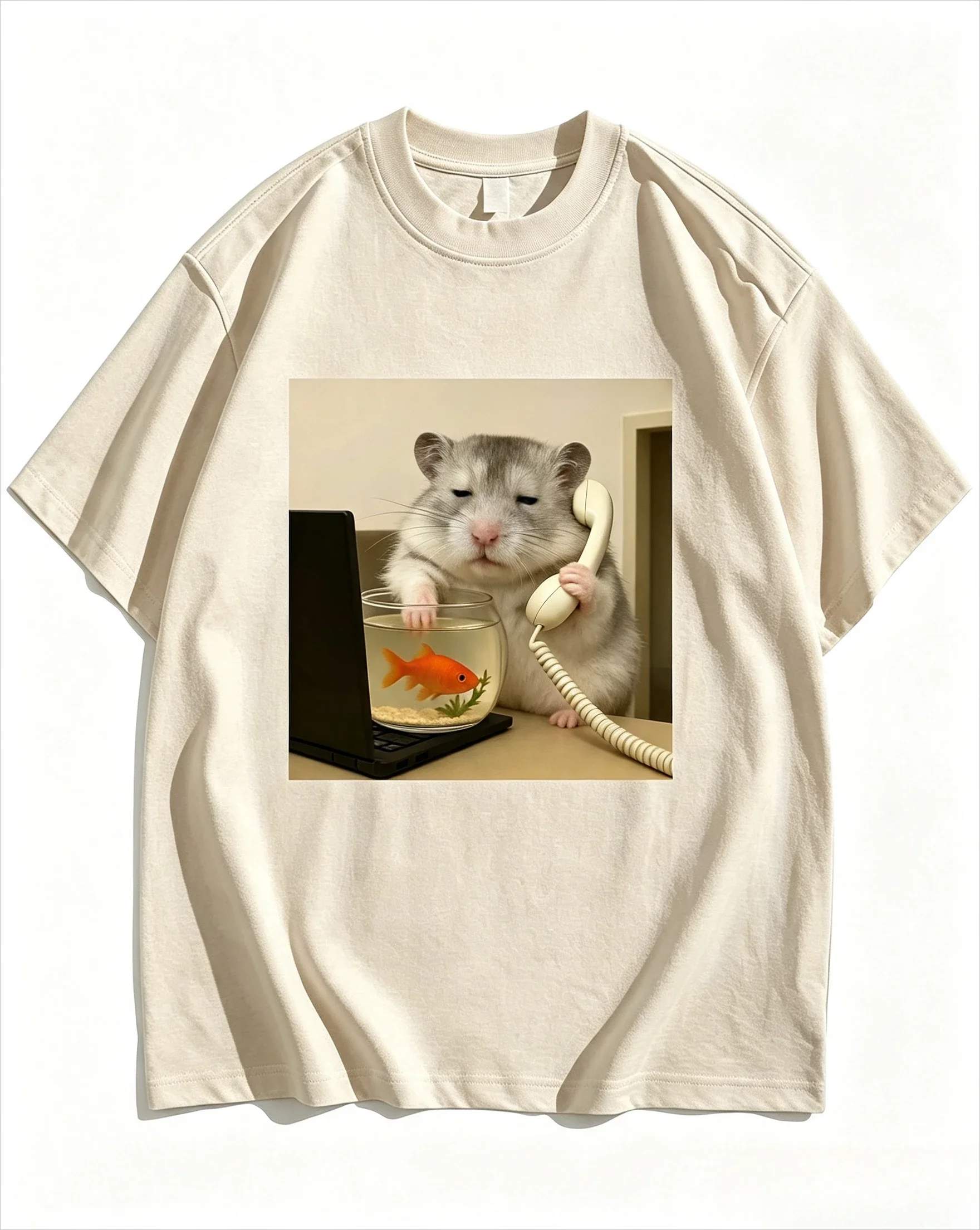 Cute Sleepy Hamster Working Scene Graphic T-Women Humor Pet Printed Tee Soose Daily Streetwear Tops
