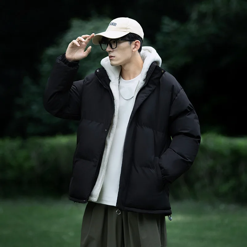 2025 новый стиль, искусственная двухсекционная мужская зимняя модная куртка-пуховик, утолщенное пальто с капюшоном, теплая свободная куртка