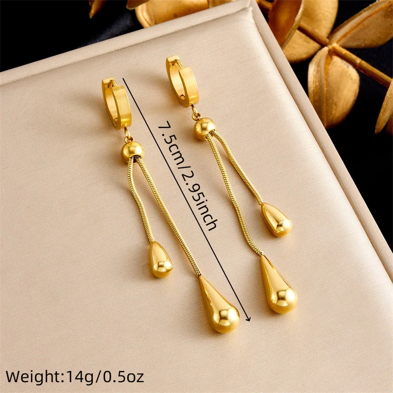 DIEYURO 316L Stainless Steel Adjustable Water Droplet Tassels Necklace Earrings Women New Golden Fashion Jewelry Set Party Gifts