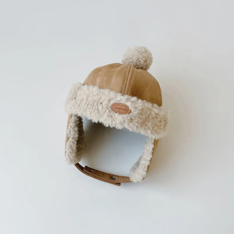 Autumn Winter Baby Plus Velvet Earmuffs Warm Cap Boy Girl Children Fashion Patch Casual Hat Kids Solid Hats Infant Accessories