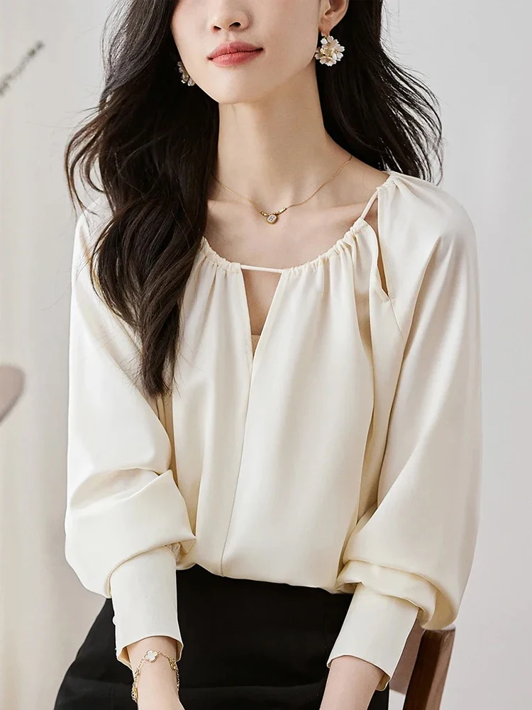 2023 Spring Women Shirt French Draping Silky Blouse Stylish Delicate Touch Unique High-end Silk Women Tops Camisas Elegant Youth