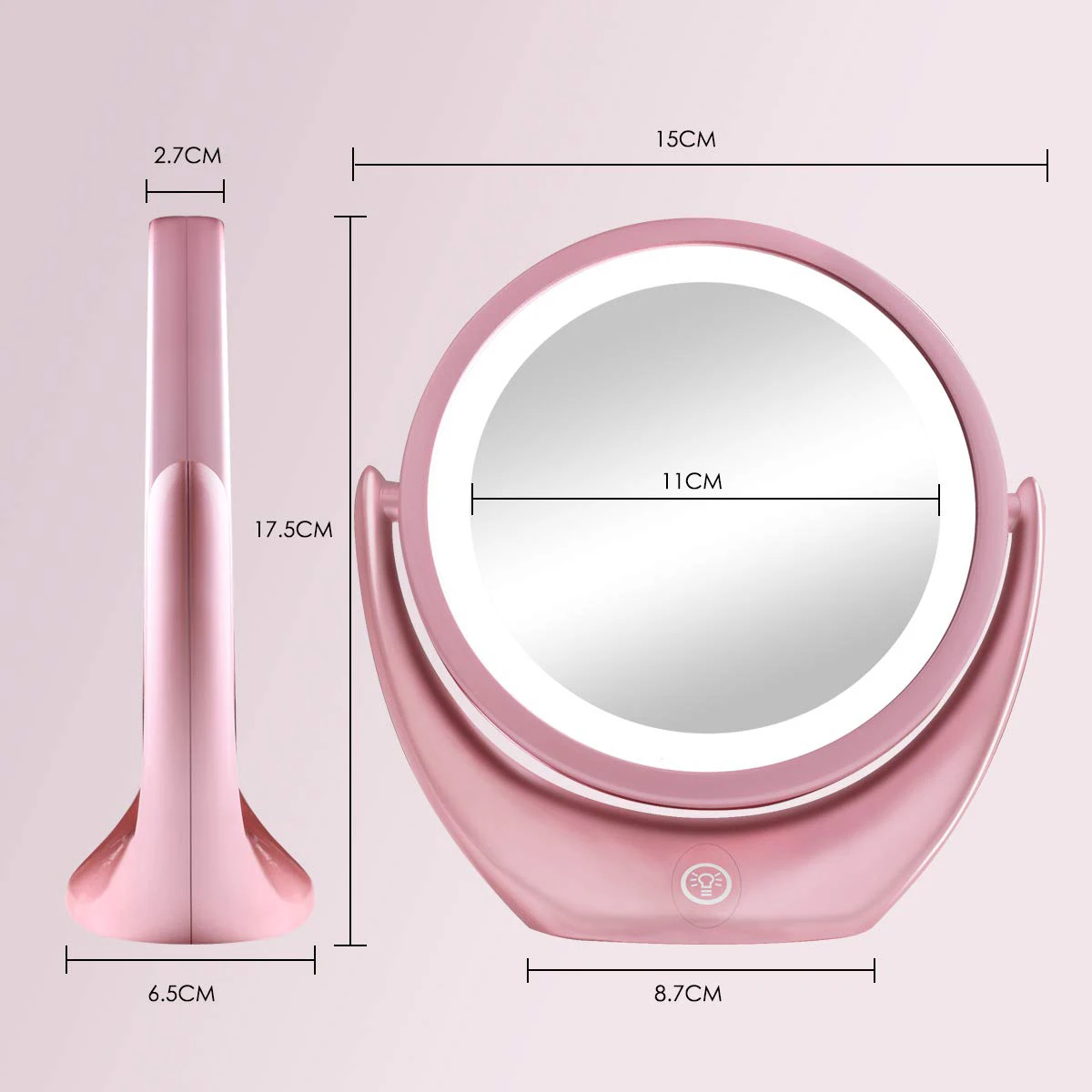 Lighted Makeup Mirror Rechargeable Double Sided Magnifying Mirror 1x/5x 360° Rotation Touch Screen Vanity Adjustable Cosmetic