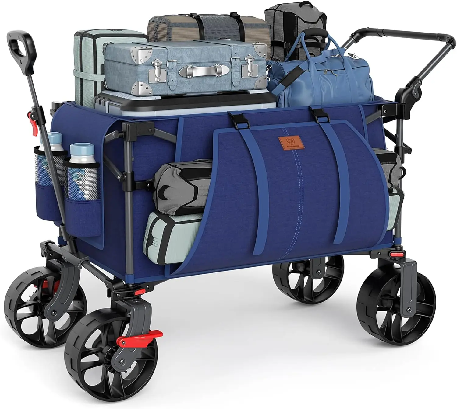 

Folding Push Wagon with Brakes, Portable Shopping Cart, Collapsible Wagon Cart with All-Terrain Big Wheels for Camping, Beach, S