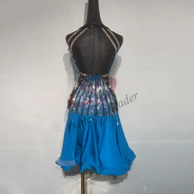Latin Dance Dress High-end Custom Hanging Neck Dress Super Flash Skirt Dance Dress Cha Cha Tango Stage Professional Clothing