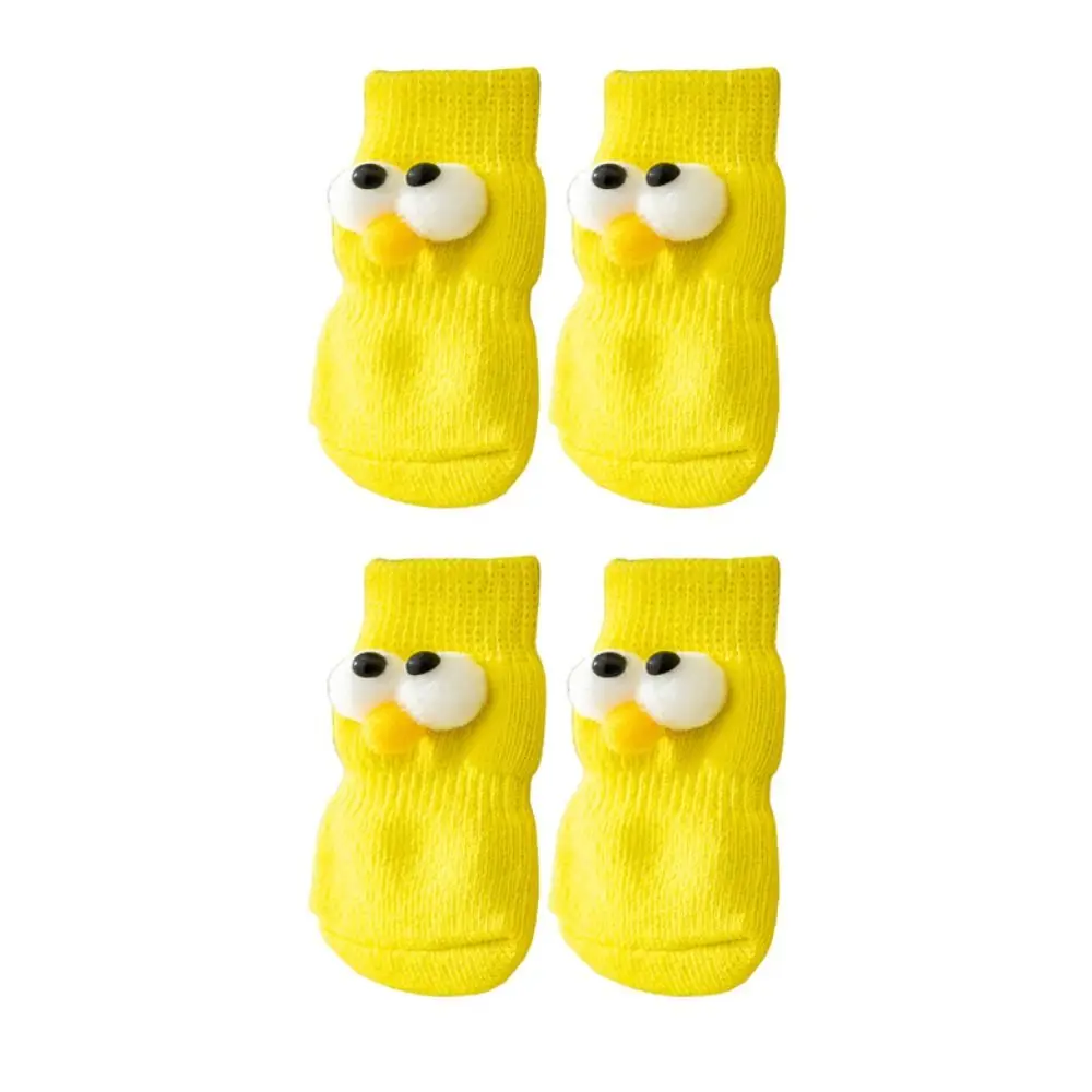 4pcs/set Cartoon Big Eyes Pet Socks Soft Breathable Anti-Slip Dog Socks Ant-slip Comfortable Dog Claw Protector For Four Seasons