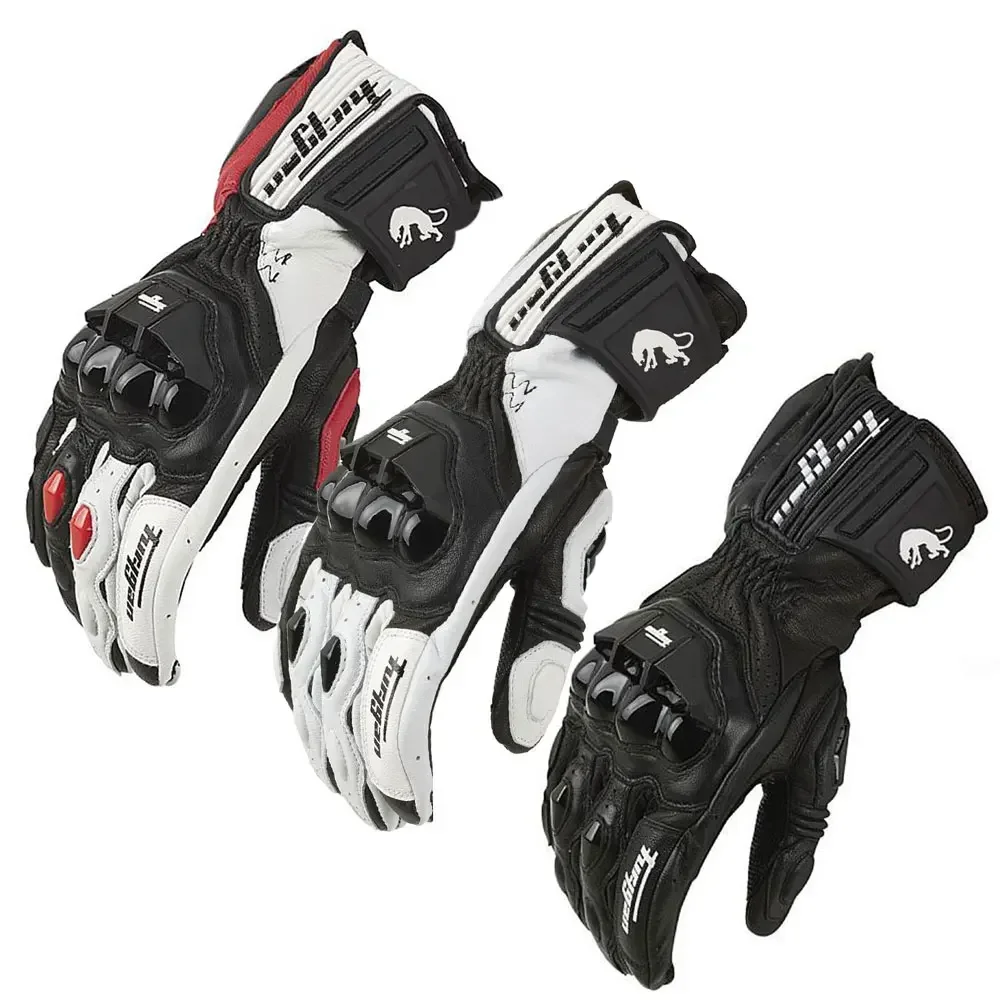 Guantes de cuero genuino para motocicleta, manoplas transpirables de dedo completo, protección para deportes al aire libre, resistentes al desgaste, carreras y equitación