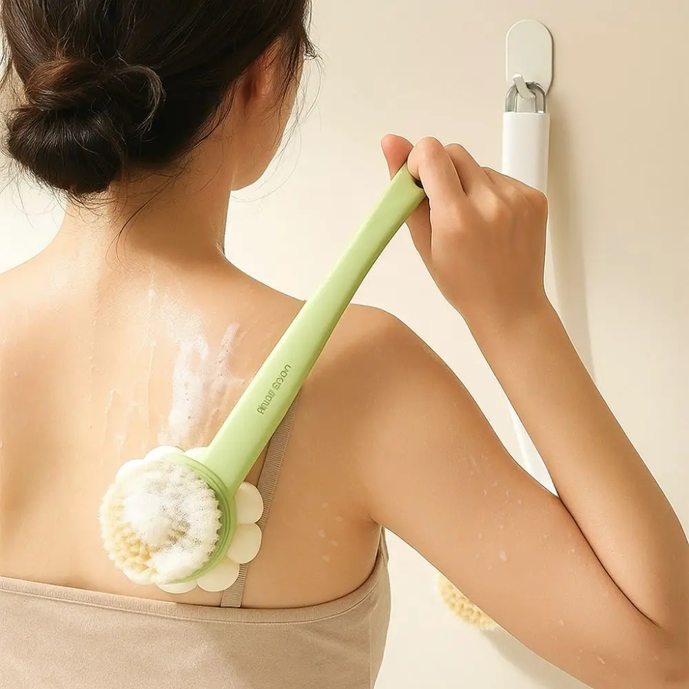

2pcs 3-in-1 Double-Sided Bath Brush Anti Slip Thickened Back Scrub Brush Soft Long Handle Bath Brush Household Shower