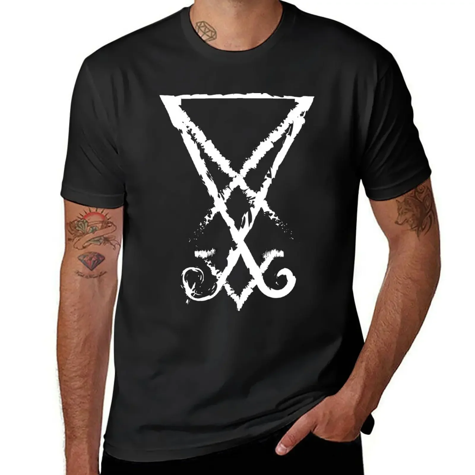 

Sigil Of Lucifer - Blurred White T-Shirt plain cheap stuff shirts graphic tee men