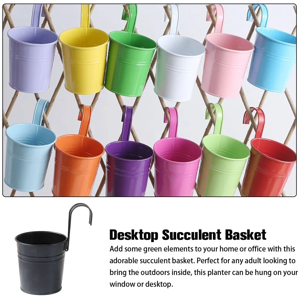 

4pcs Outdoor Hanging Planters Metal Flower Pots Mini Colorful Tin Bucket Pot for Home Garden Yard Fence Balcony Wall Decor