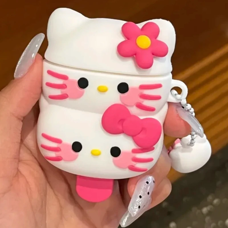 Mininstants-Étui Hello Kitty pour Airpods, crème glacée mignonne, dessin animé charmant, anime, pendentif confortable, personnalité réglable, étui pour écouteurs