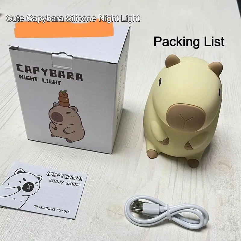 Cute Cartoon Capybara Night Light USB Rechargeable Timing Dimming Sleep Night Lamp USB Rechargeable Capybara Shape Touch Control