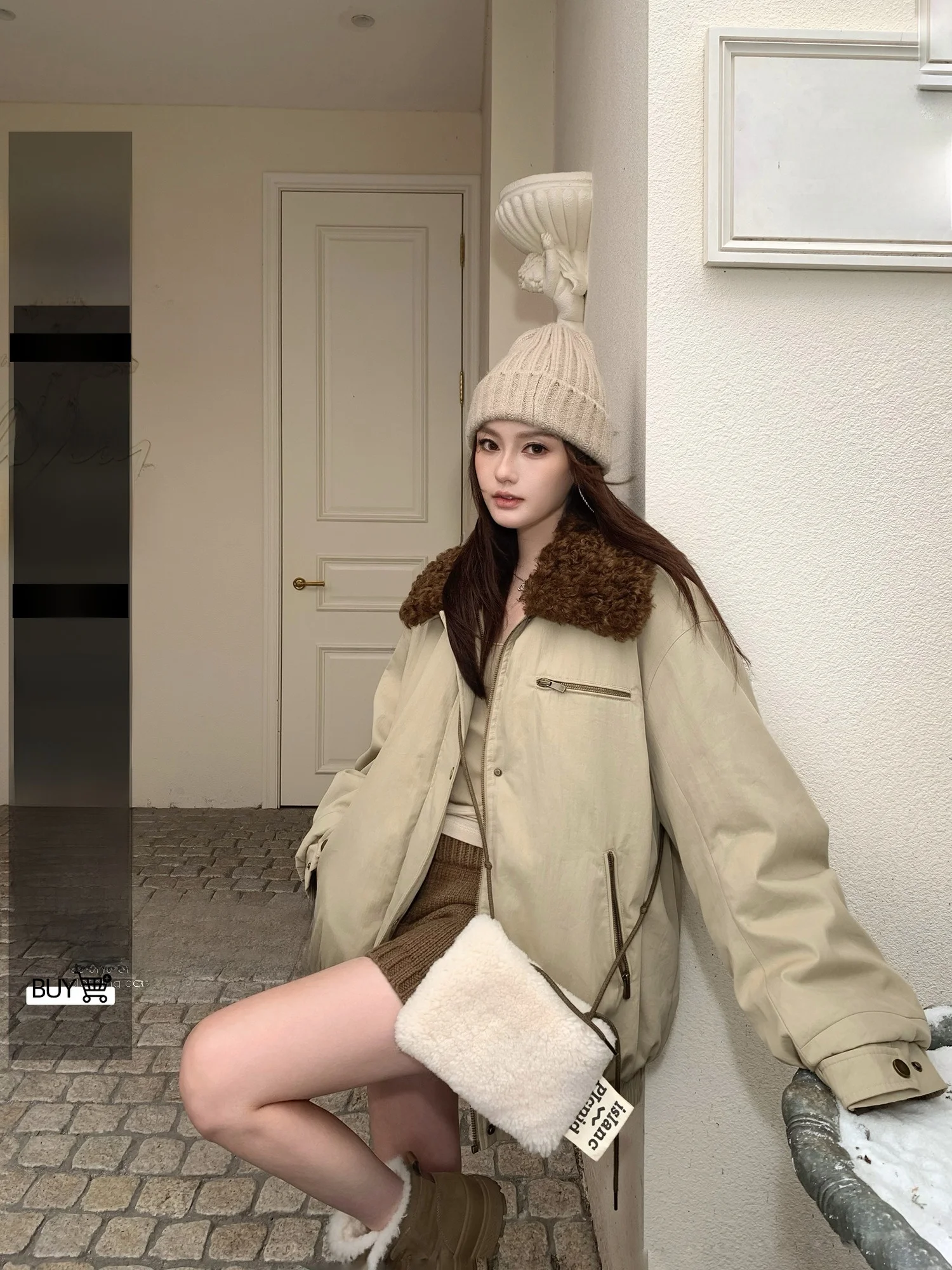 

Винтажная свободная куртка KAS с цветным меховым воротником, 90% белый пух, рабочая одежда, теплая верхняя одежда, повседневный стиль для женщин