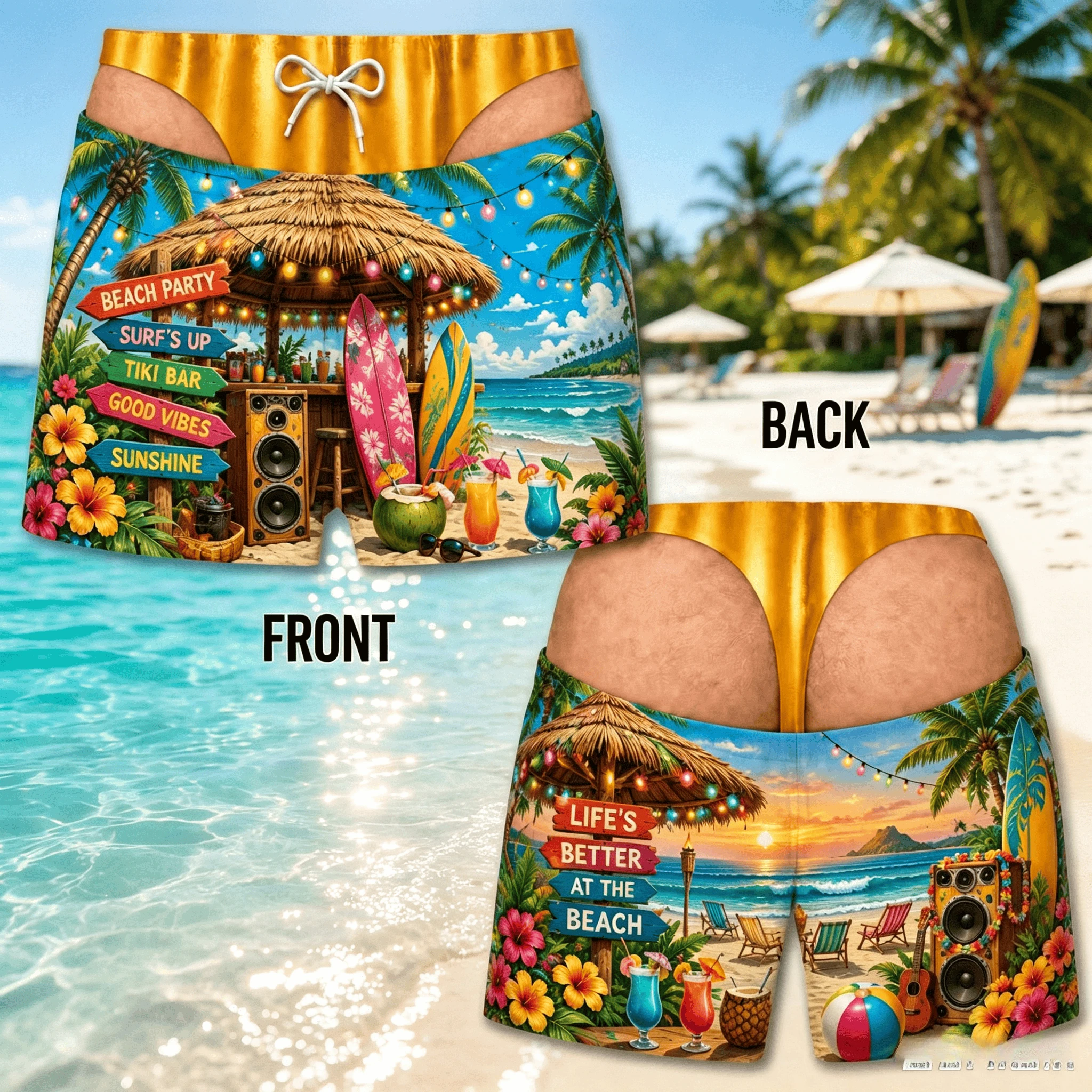 2026 Mens Funny 3D Tropical Beach Sunset Swim Shorts Quick Dry Lightweight Summer Vacation Board Shorts Beachwear Party Gift