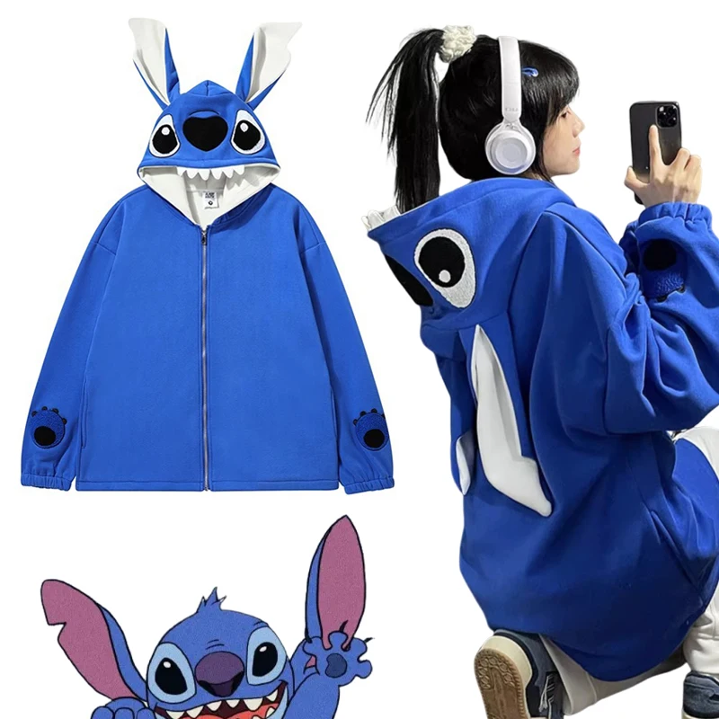 

Stitch Hoodies Sweatshirts Disney Cartoon Winter Women Zipper Hoodie Oversize Loose Outerwear Tops Streetwear Cardigan Jacket