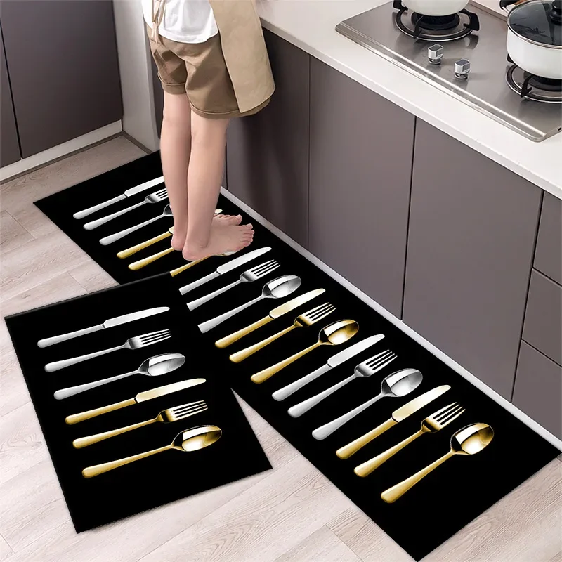 

1PC Cutlery Fork Knife Spoon Carpet Kitchen Floor Mats Simple Style Living Room Floor Mat Long Door Mats Modern Home Decoration