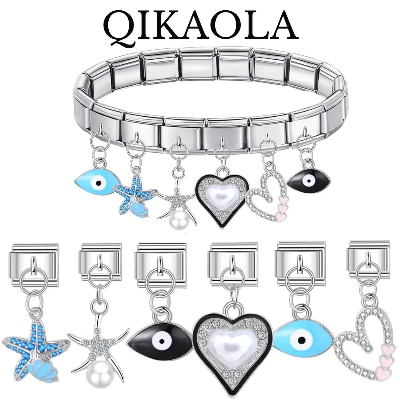 1pc Sparkling Blue Seastar Love Heart Wisdom Eyes Italian Charms Fit 9mm Bracelet Stainless Steel Diy Jewelry Making