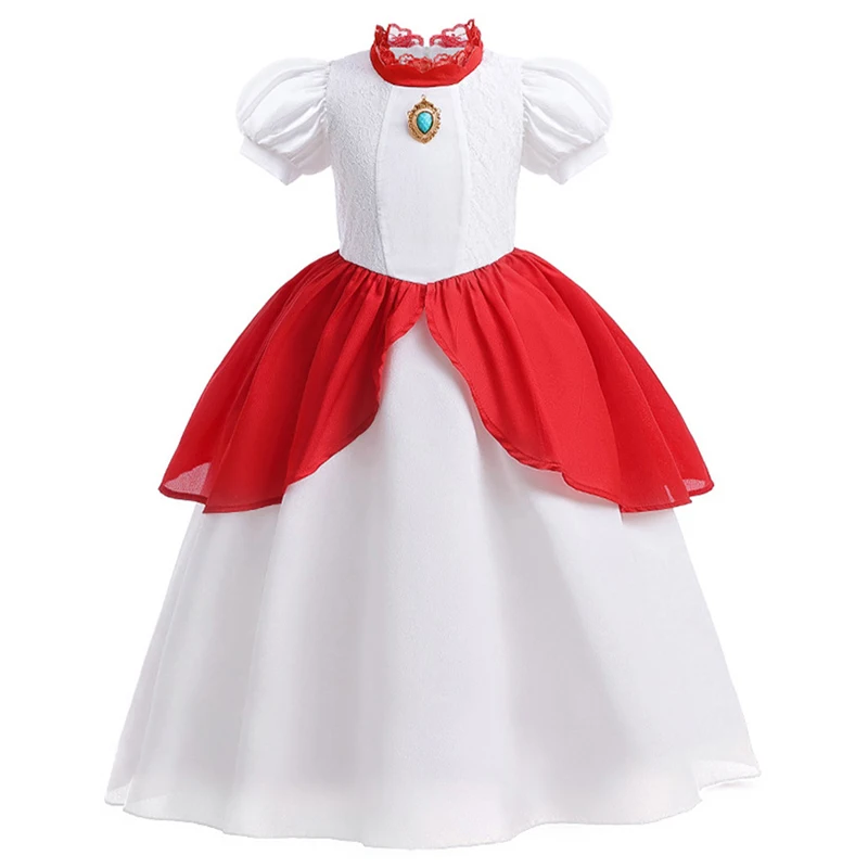 Carnival Peach Princess Cosplay Dress For Girls Children Costume Performance Girl Birthday Clothes Party Dresses Short Sleeve