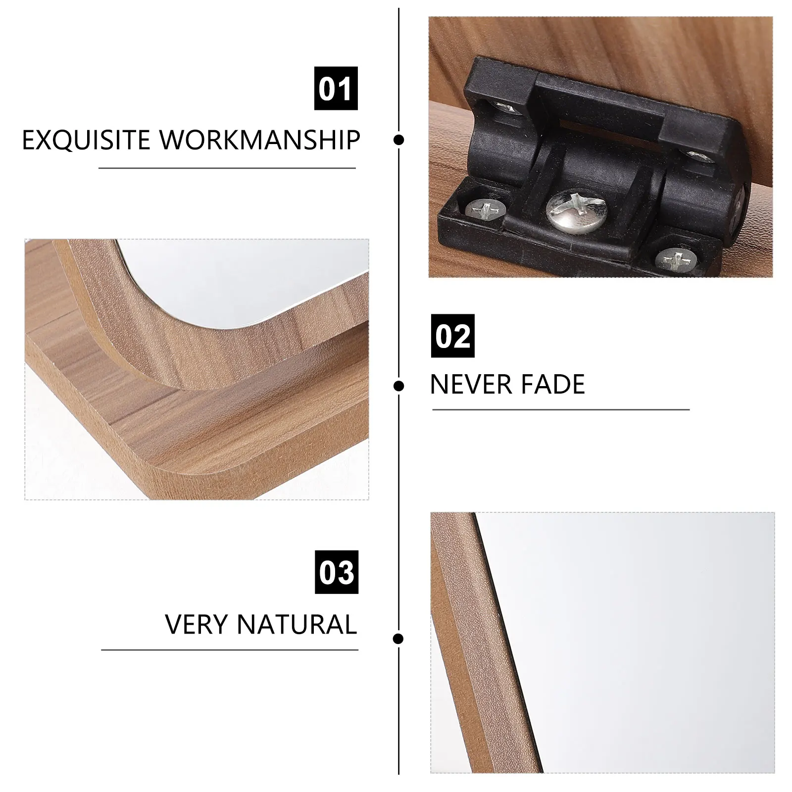 Wooden Vanity Mirror Vintage Dorm Tabletop Portable Desktop Makeup Smooth Surface Polished Good Feeling