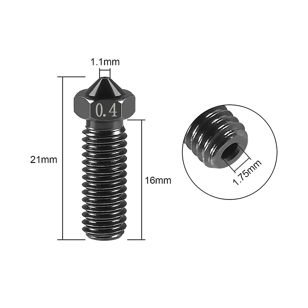 15Pcs V6 For VOLCANO Nozzle Kit M6 Thread Hardened Steel Nozzles 0.2mm 0.4mm 0.6mm 0.8mm Extra Extruder Nozzles