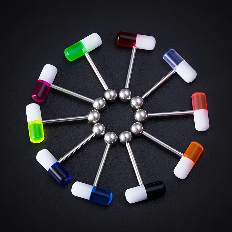 1pcs Men's Assorted Varieties Acrylic Pill Tongue Studs Stainless Steel Tongue Nail Body Piercing Jewelry For Woman