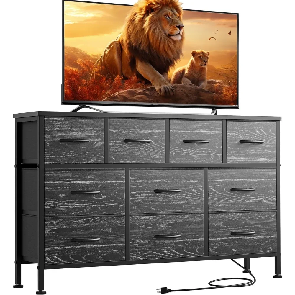 

Dresser TV Stand with Power Outlet, Entertainment Center Chest of Drawers for 55'' Long TV, Wide Fabric Dresser for Storage