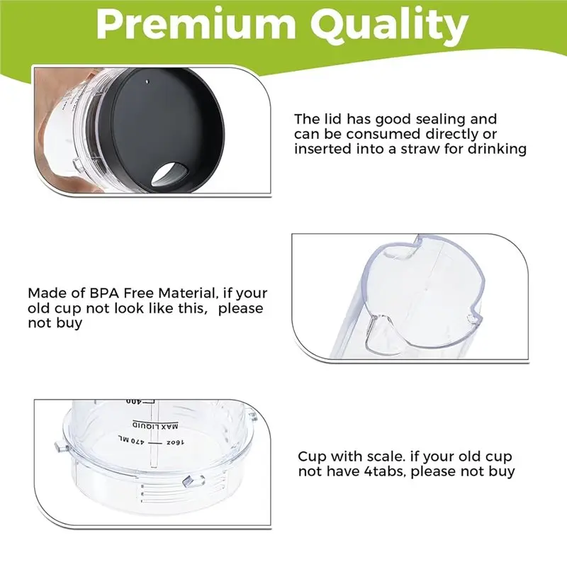 

Сменные чашки для блендера Nutri Ninja 16 унций с крышкой для моделей BL-770/BL-780/BL-660/BL-740/BL-810