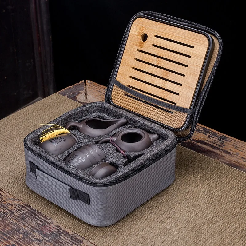 Purple sand teapot travel kung fu tea set portable home office gift simple gift box gift