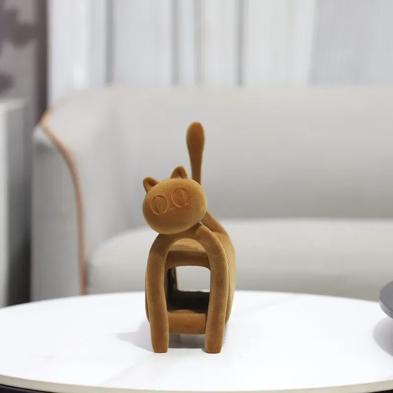 Nordic creative flocking resin line hollow art cat sculpture ornament living room bedroom entrance home decoration