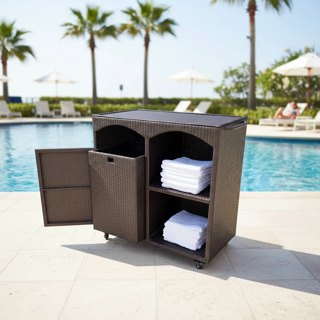 

Outdoor Pool & Patio Storage Cabinet Aluminum Frame Water Resistant Multi-Function Towel Caddy Cabinet
