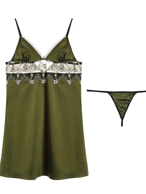 صيف جديد ربيع مثير عميق الخامس الساتان خياطة شبكة التطريز الحمالة فضفاضة الخصر منظور الشيفون فستان بتصميم بدلة أنيقة N5ZW