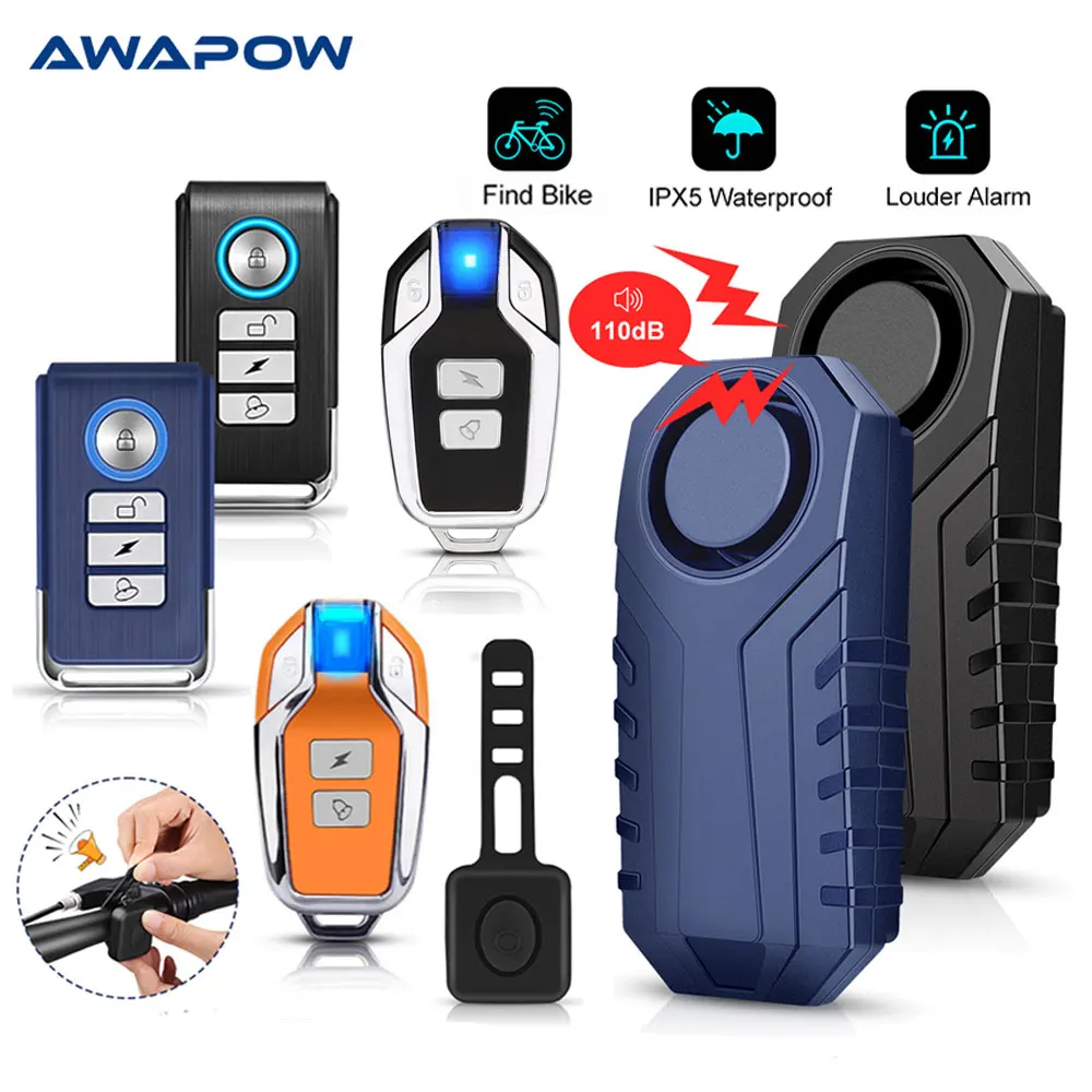 Awapow Bike Alarm Wireless Waterproof  Motorcycle Electric Bicycle Anti Lost Alarm Remote Security Burglar Vibration Detector