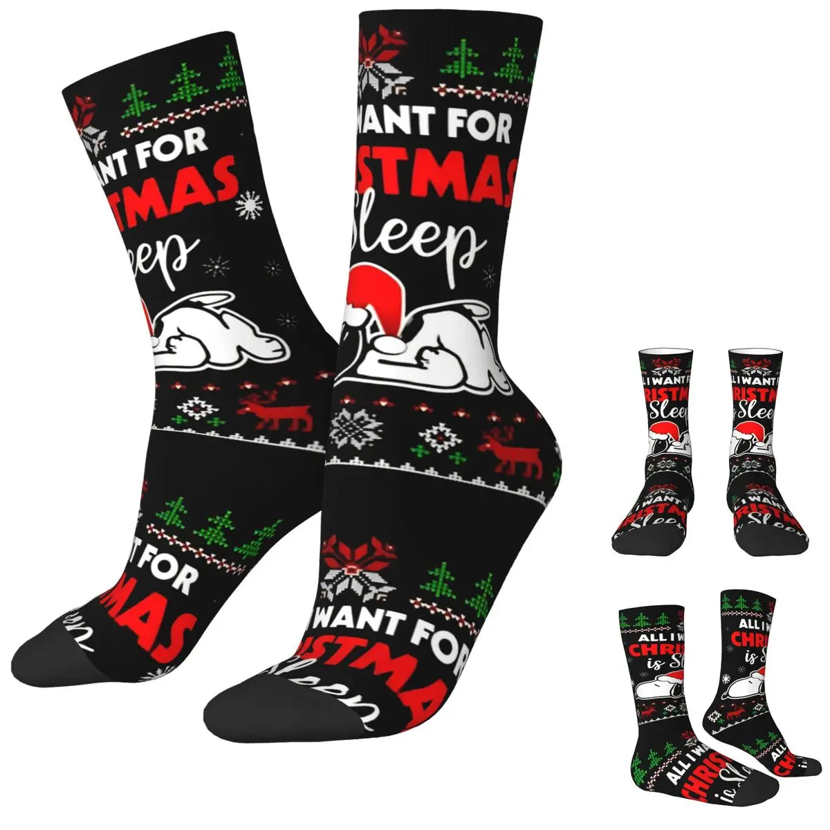 Men Socks Merry Christmas Snoopy All Want For Christmas Stockings Autumn Vintage Socks Custom Running Sports Anti Sweat Socks