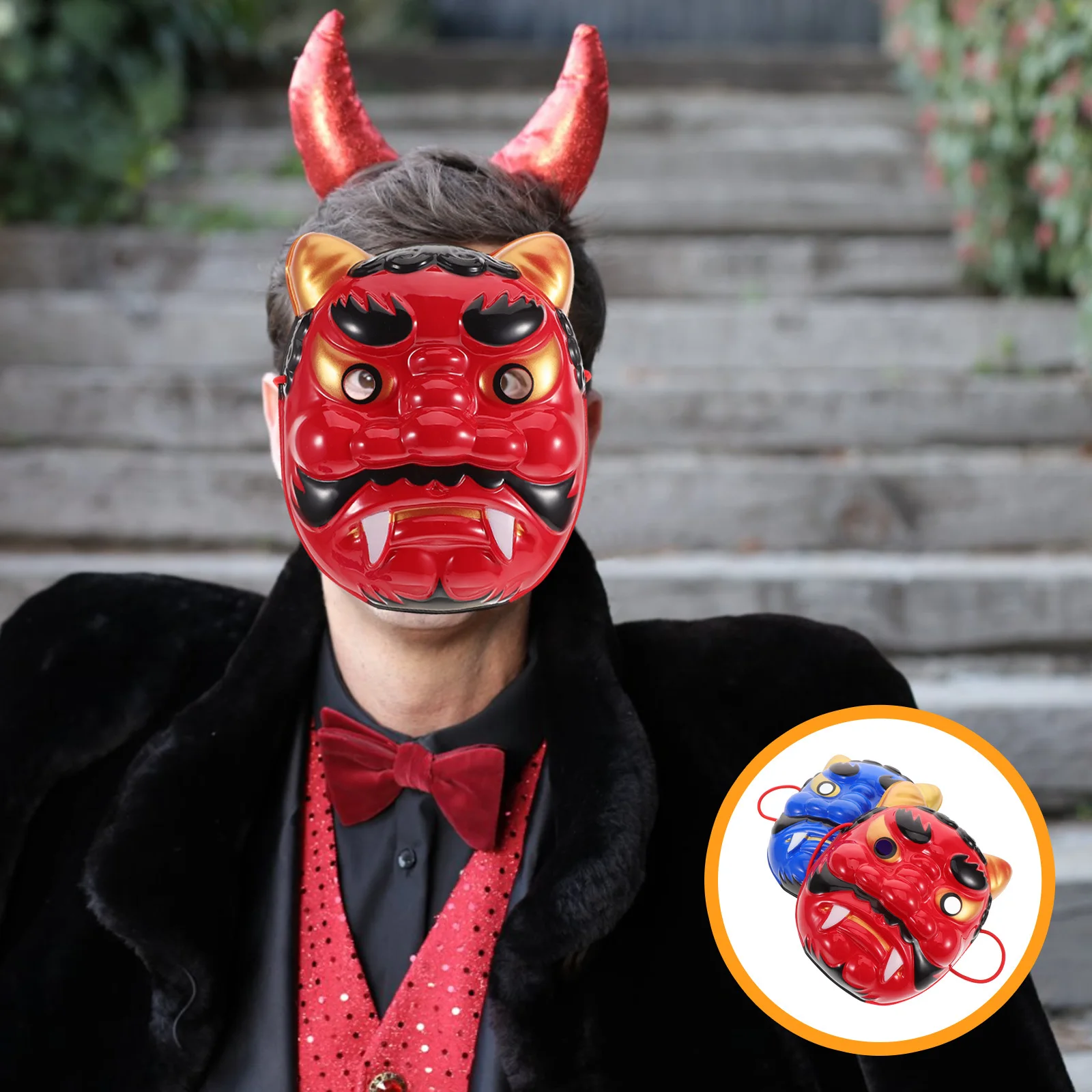 

2Pcs Japanese Demon Mask Plastic Cosplay Face Cover for Halloween Masquerade Party Festival Stage Performance Scary Mask
