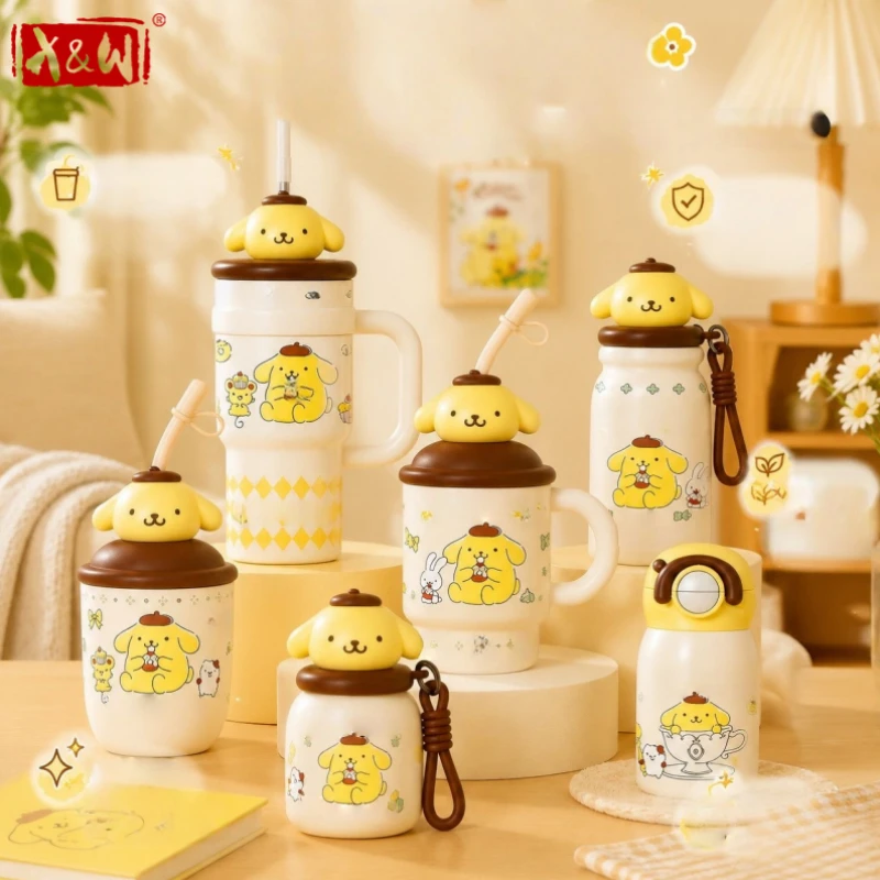 X&W Sanrio Pompompurin 316L Stainless Steel Lnsulated Cup With Straw & Lid  Portable Large Portable Summer Lce Tumbler For Kids