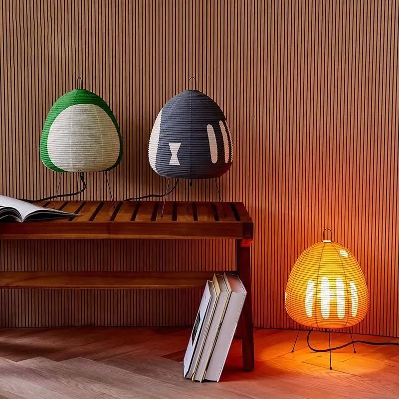 Estilo japonês Tripé Arroz Candeeiros de mesa de papel, Quarto Akari Noguchi Yong Lanterna, Led Desk Lamp, Bedside Living Room Decor