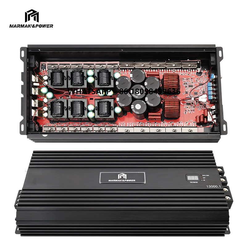 

High-Power 13000 Watt Class D Car Amplifier 1oum Woofer Power Amplifier with Radiator Design and Voltage Display