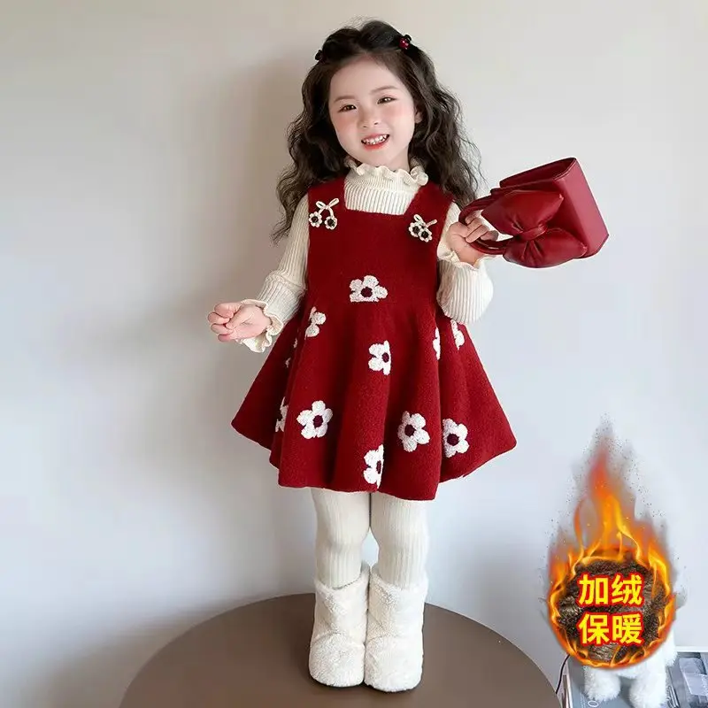 Girl's Stylish Autumn and Winter Velvet Dress Set for Baby Girl 2025, Thick Sweater Dress, Small Fragrant Style Dress
