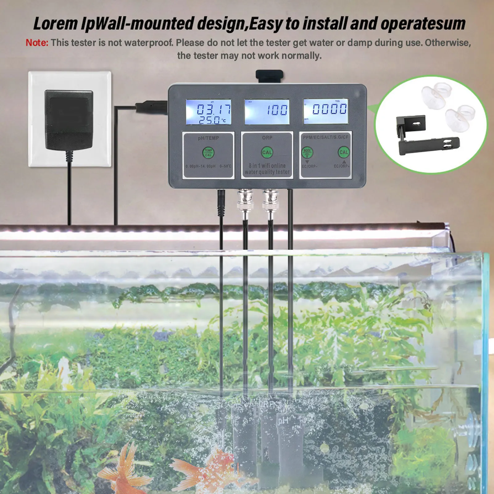 

Multi Parameter Water Quality Tester S.G PH EC SALT ORP CF TEMP 8 in 1 Online Monitoring for Aquarium Water Quality Tester