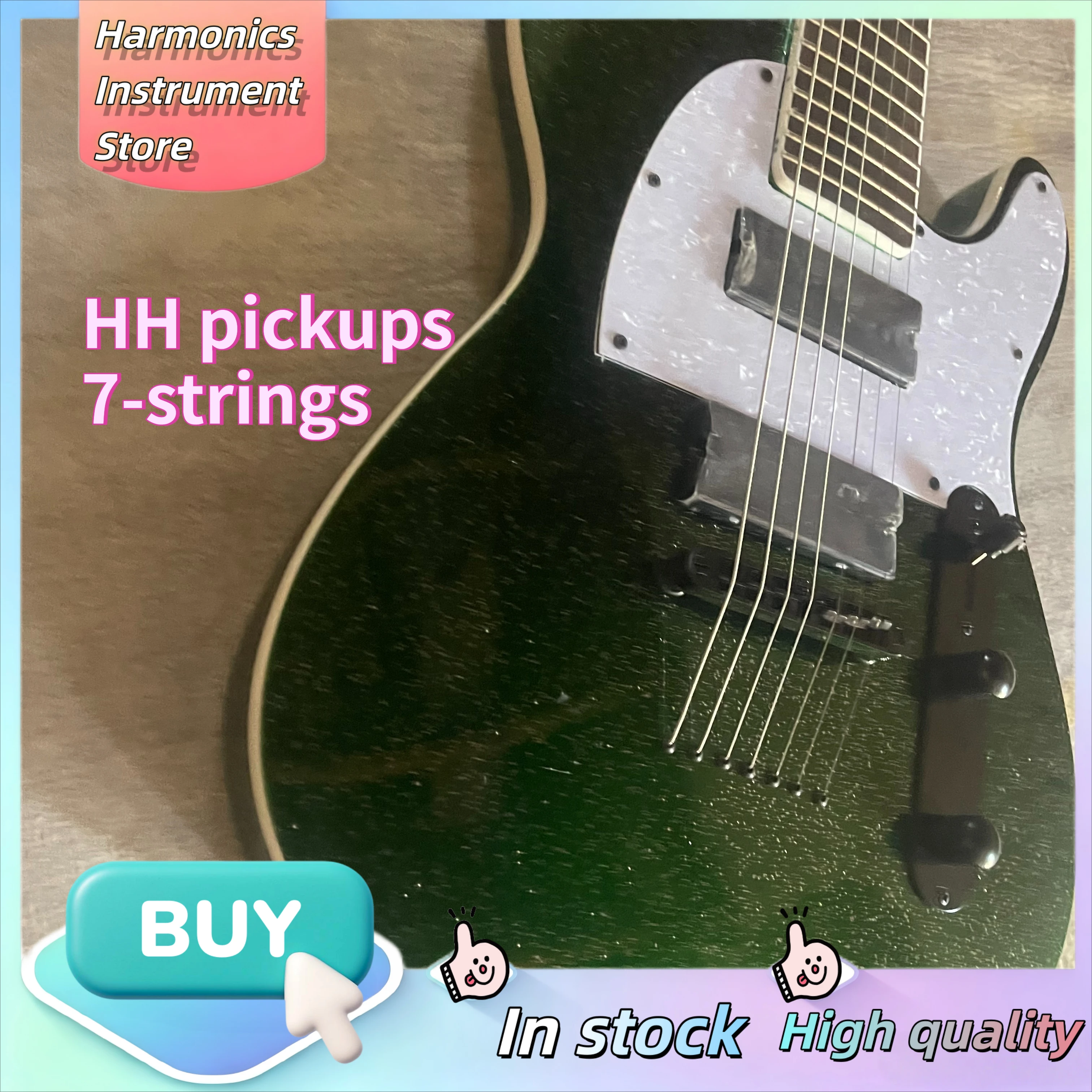 2002 Green Sparkle 7-String Custom Tele Electric Guitar Passive HH Pickups Metal Core Performance  Djent Drop view 3