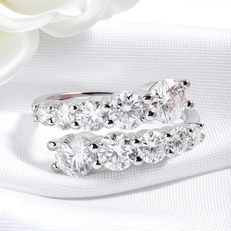 Smyoue 10 보석 여성을위한 전체 Moissanite 반지 스파클링 완벽한 실험실 만... - 2