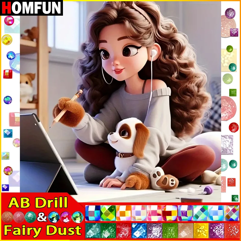 

HOMFUN Фея Пыль AB Алмазная картина Полная квадратная/круглая дрель 5D DIY "Портретная девушка" Алмазная вышивка Декор со стразами